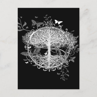 Tree of Life in White with Butterflies Postcard