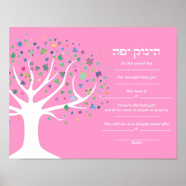 TREE of LIFE Jewish Baby Naming Birth Certificate Poster (Front)