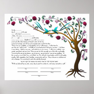 Tree of Life ketubah with a Hebrew quote -LEFT Poster