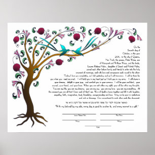 Tree of Life ketubah with a Hebrew quote Poster