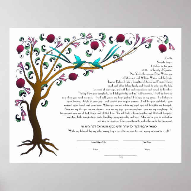 Tree of Life ketubah with a Hebrew quote Poster (Front)