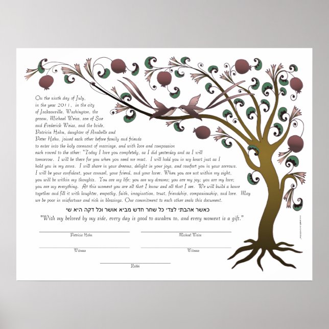 Tree of Life ketubah with a Hebrew quote (rose L) Poster (Front)