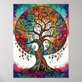 Tree of Life Mandala Boho Artwork Poster