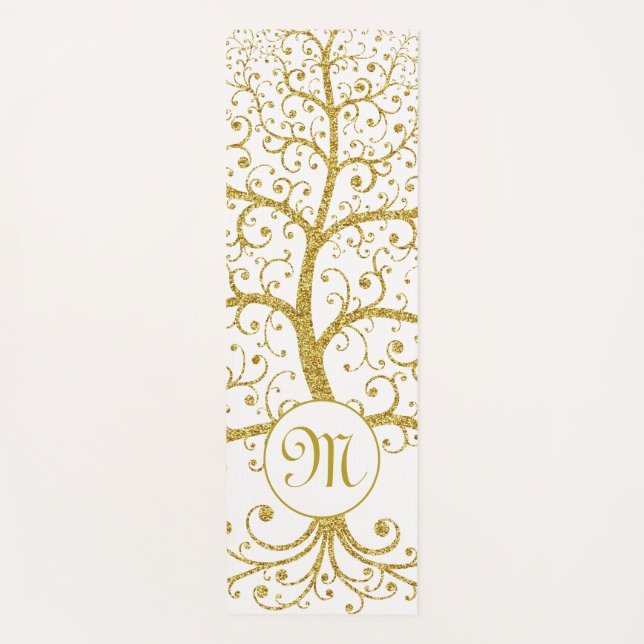 Tree of Life Monogram Gold Modern Yoga Mat (Front)