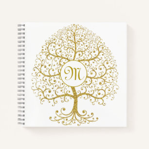 Tree of Life Monogram Modern Gold Luxury Notebook