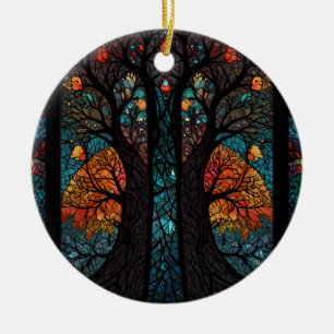 Tree of life mosaic stained glass effect ceramic tree decoration