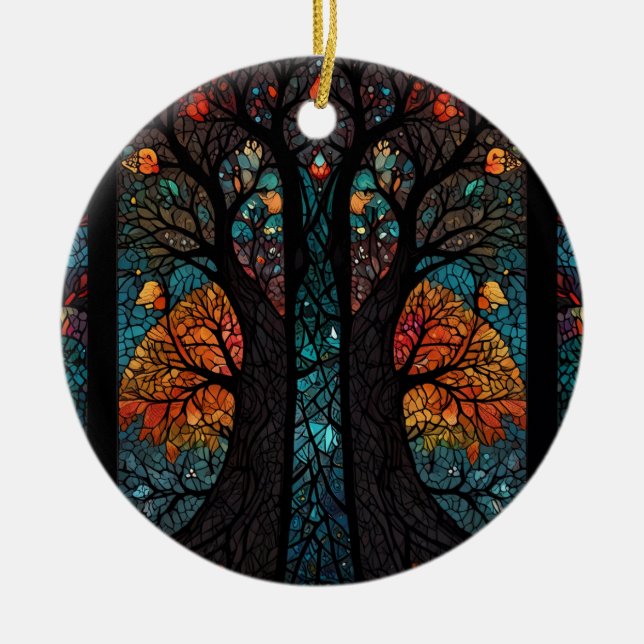 Tree of life mosaic stained glass effect ceramic tree decoration (Front)