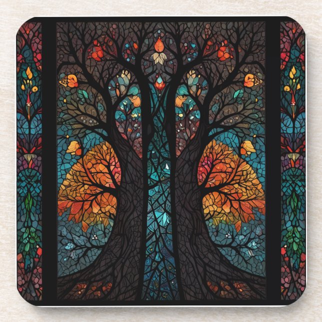 Tree of life mosaic stained glass effect coaster (Front)