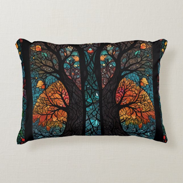Tree of life mosaic stained glass effect decorative cushion (Front)