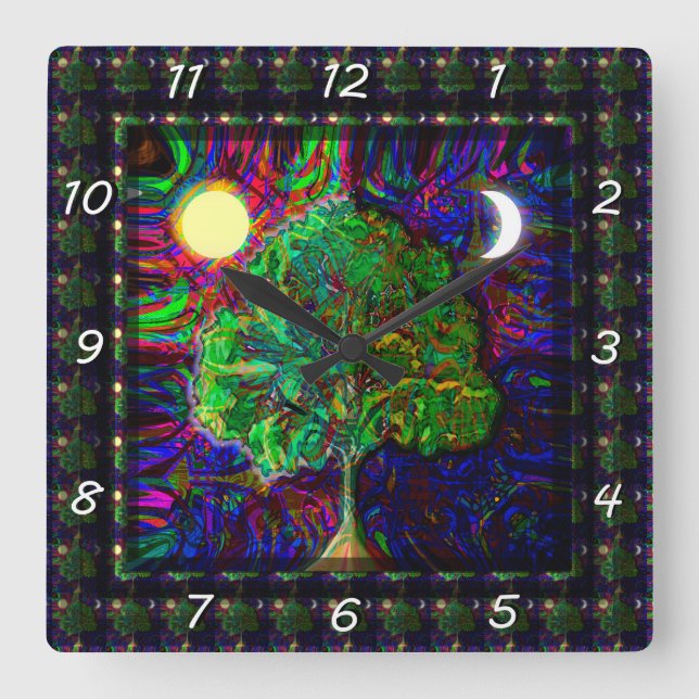 Tree of Life Night and Day Square Wall Clock (Front)