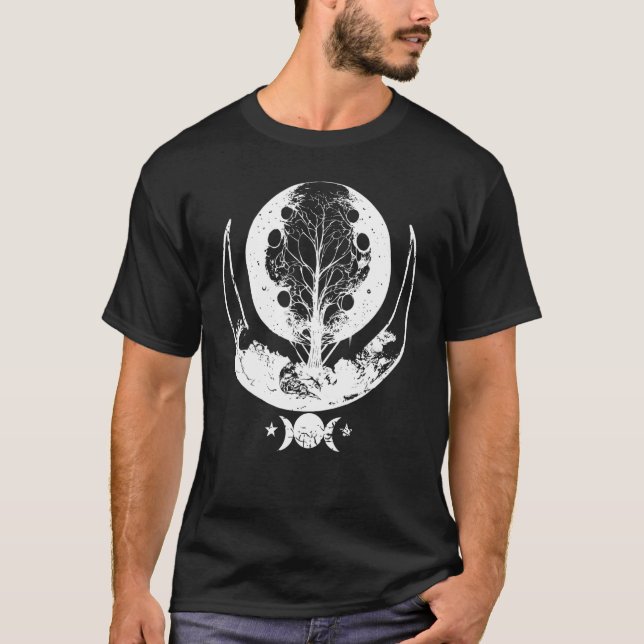 Tree Of Life Occult Moon Phases Astrology Gothic W T-Shirt (Front)