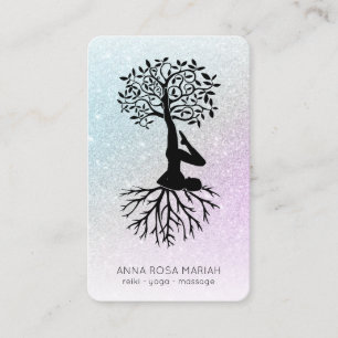 *~*  Tree of Life Pastel Glitter Man Woman Yoga Business Card
