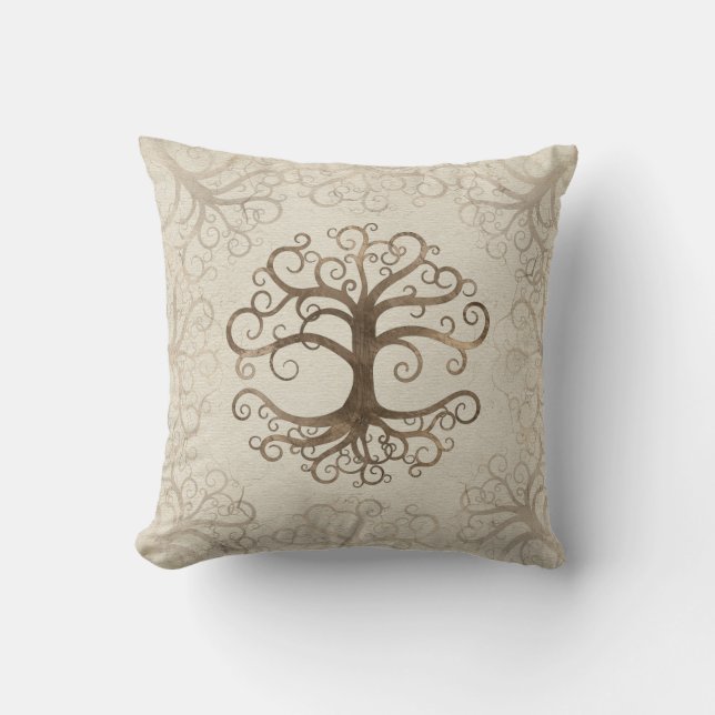 Tree of life Pastel Gold on Canvas Cushion (Front)