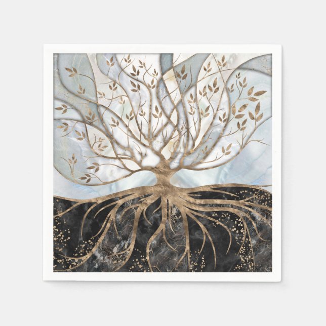 Tree of Life - Pearl, Gold and Black Marble Napkin (Front)