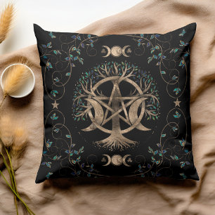 Tree of Life Pentagram Moon Ornament Cushion
