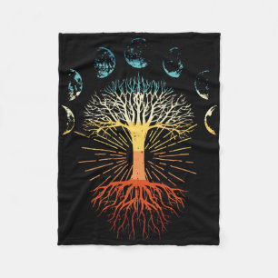 Tree Of Life Phases Of The Moon Retro Spiritual Me Fleece Blanket