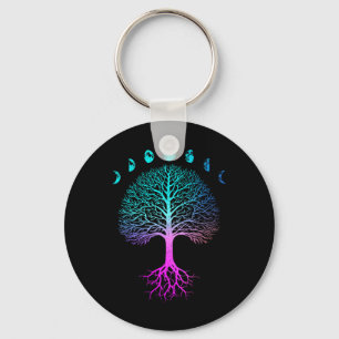 Tree Of Life Phases Of The Moon Vintage Retro Yoga Key Ring