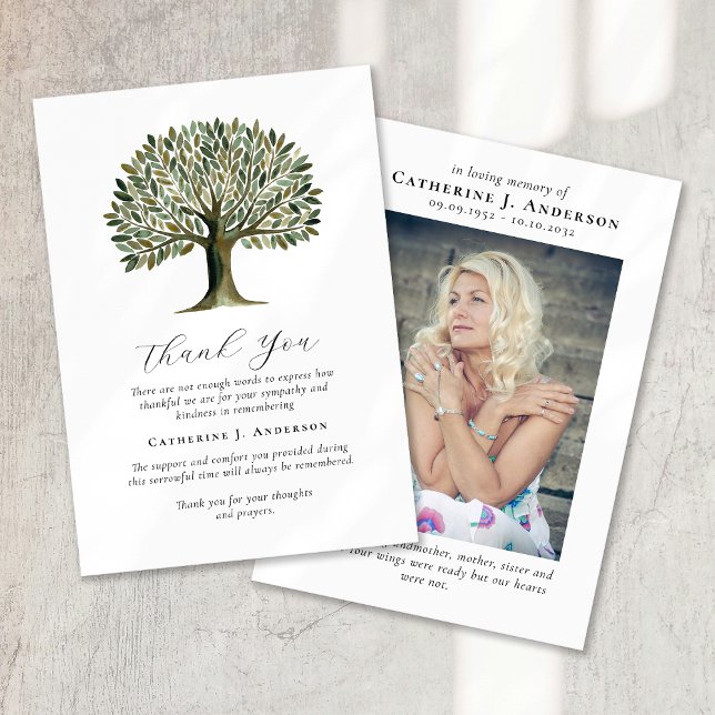 Tree of Life Photo Sympathy Funeral Memorial Thank You Card (Creator Uploaded)