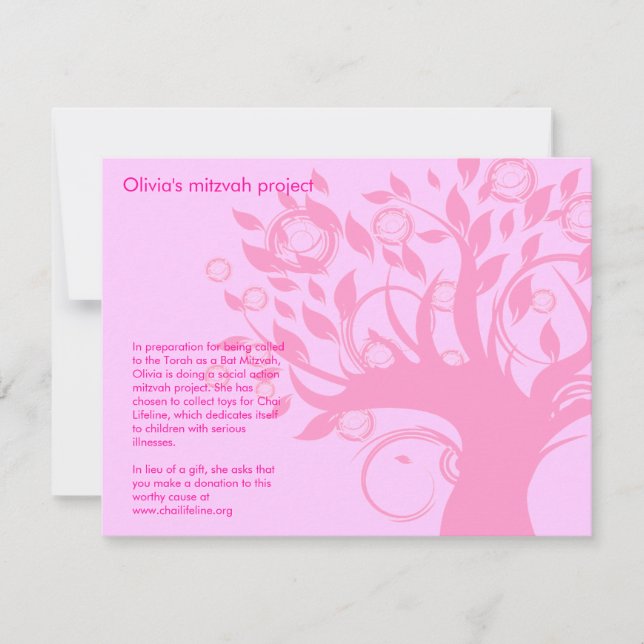 Tree of Life Pink Bat Mitzvah Project Card (Front)