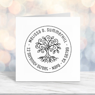 Tree of Life Round Address Self-inking Stamp