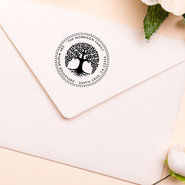Tree Of Life Round Family Name & Return Address Rubber Stamp (Creator Uploaded)