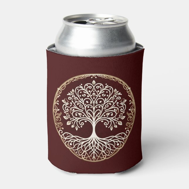 Tree of Life Rustic Dark Red Celtic Can Cooler (Can Front)