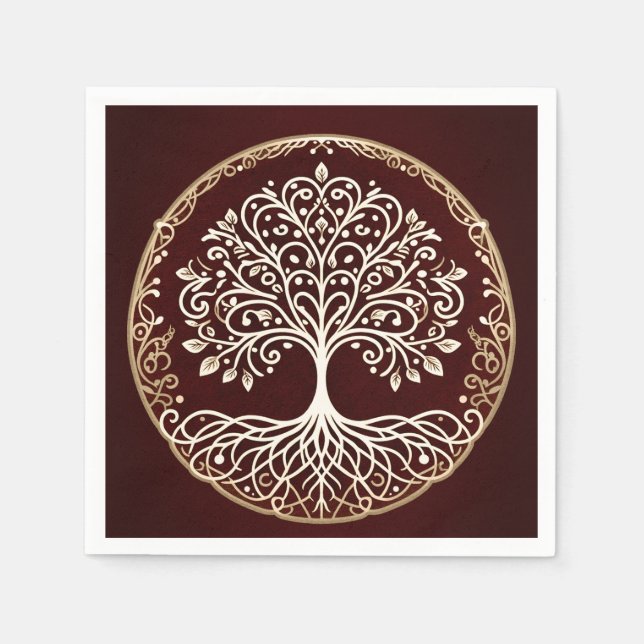 Tree of Life Rustic Dark Red Celtic Wedding Napkin (Front)