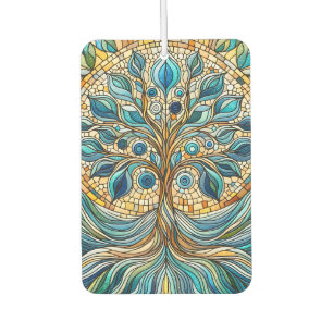 Tree of Life Shattered Glass Mosaic Aqua Blues Car Air Freshener