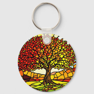 Tree of Life Shattered Glass Mosaic Autumn Colors  Key Ring