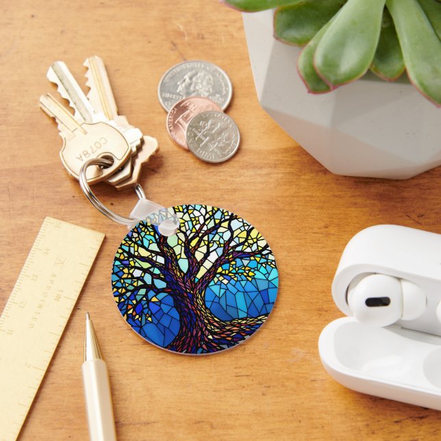 Tree of Life Shattered Glass Mosaic Key Ring (Desk)