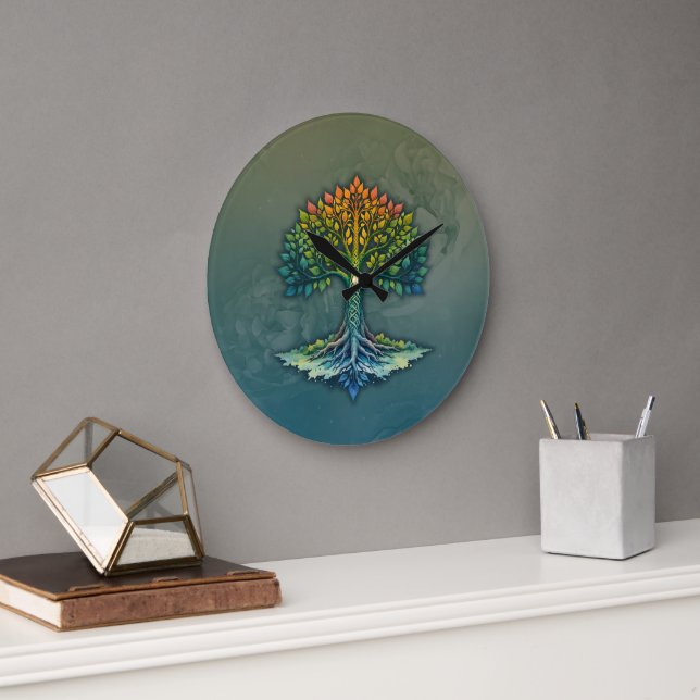 Tree of Life Shifting Dawn  Large Clock (Office)