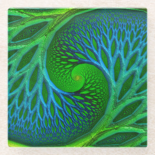 Tree Of Life Spiral Fractal Glass Coaster