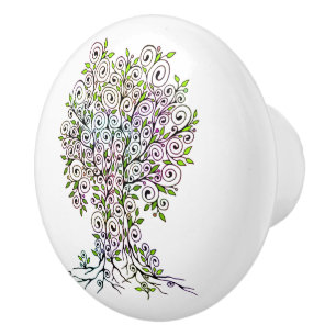 Tree Of Life - Spirals Leaves Fruits 1 Ceramic Knob