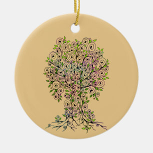Tree Of Life - Spirals Leaves Fruits 1 Ceramic Tree Decoration