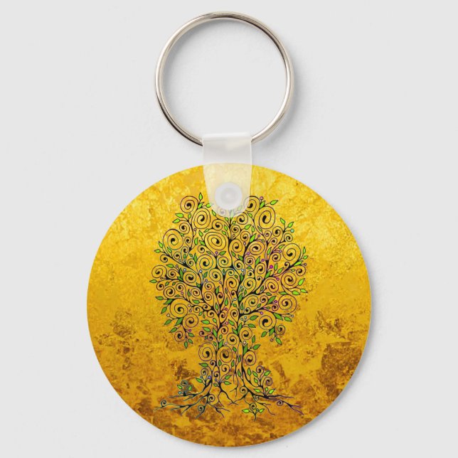 Tree Of Life - Spirals Leaves Fruits 1 Key Ring (Front)