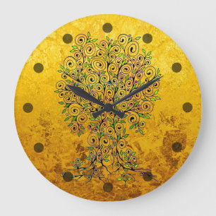 Tree Of Life - Spirals Leaves Fruits 1 Large Clock