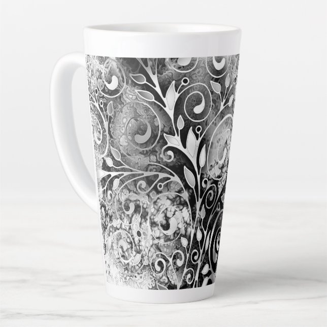 Tree Of Life - Spirals Leaves Grunge Style 1 Latte Mug (Left Angle)