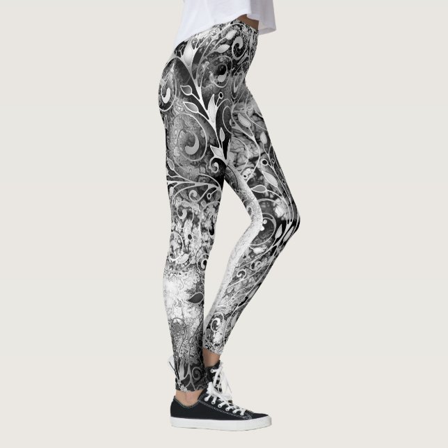 Tree Of Life - Spirals Leaves Grunge Style 1 Leggings (Right)