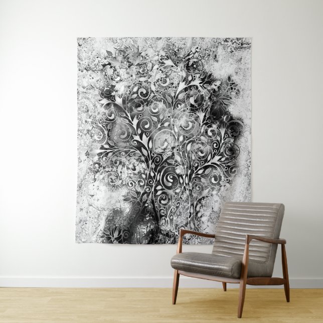Tree Of Life - Spirals Leaves Grunge Style 1 Tapestry (In Situ)