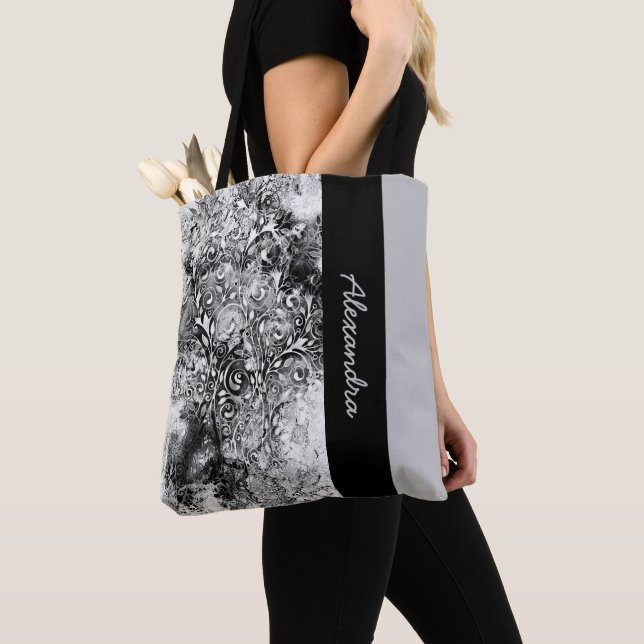Tree Of Life - Spirals Leaves Grunge Style 1 Tote Bag (Close Up)