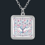 Tree of Life Spiritual Nature Silver Plated Necklace<br><div class="desc">Beautiful tree of life design in blue and pink blended colors.</div>