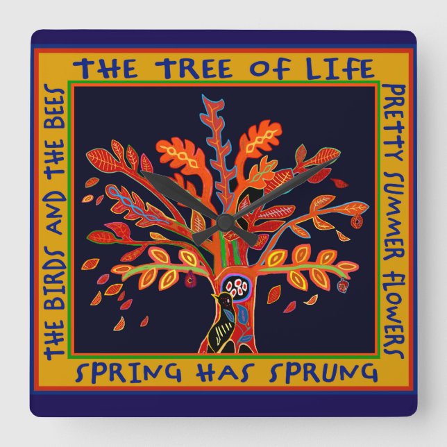 Tree of Life Square Wall Clock (Front)