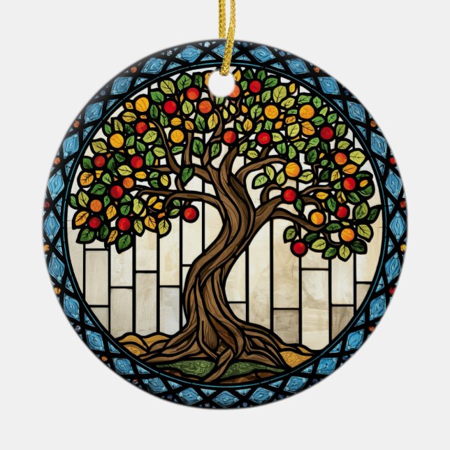 Tree of Life Stained Glass Ceramic Tree Decoration (Front)