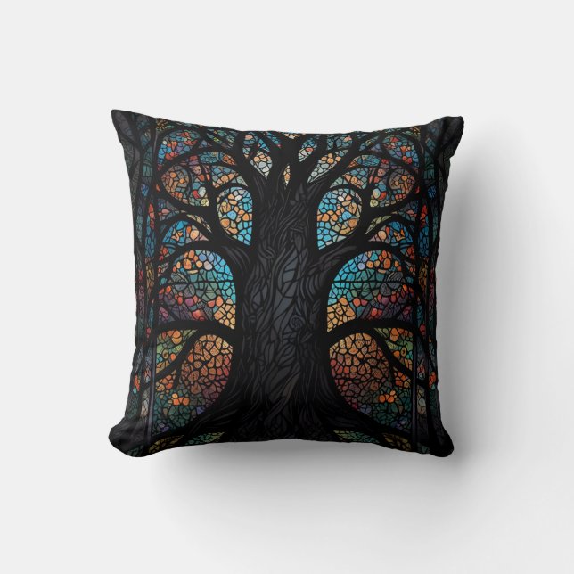 Tree Of Life Stained Glass Mosaic Art  Cushion (Front)