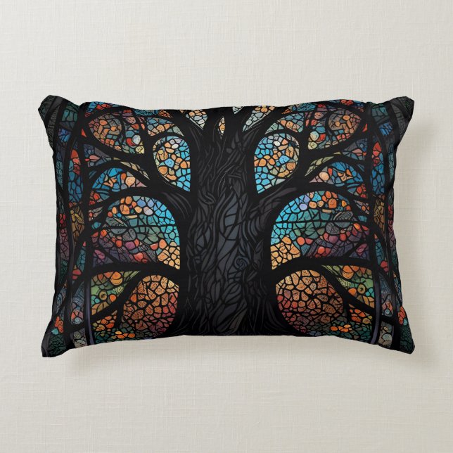 Tree Of Life Stained Glass Mosaic Art  Decorative Cushion (Front)