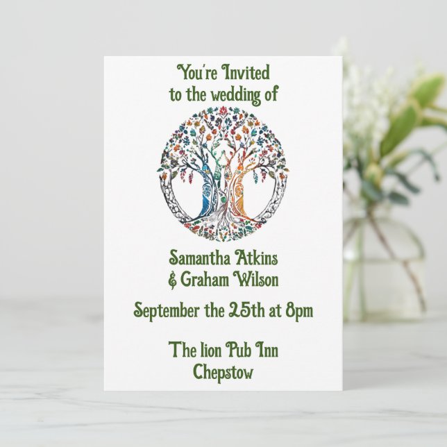 Tree of Life Stained Glass Mosaic  Invitation (Standing Front)
