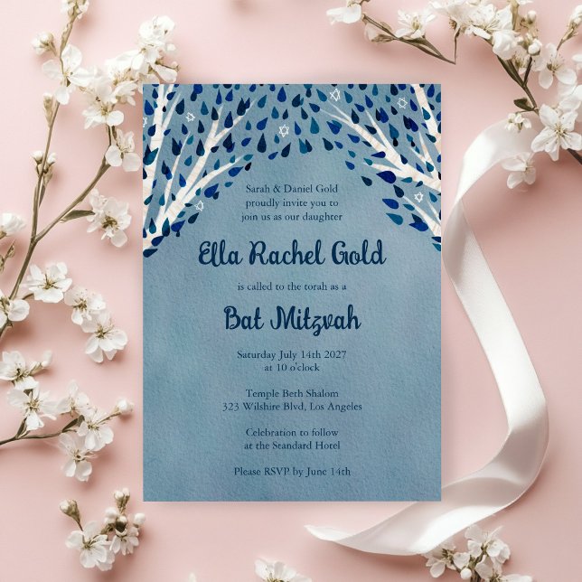 Tree of Life Stars Watercolor Bat Bar Mitzvah Invitation (Tree of Life Stars Watercolor Bat Bar Mitzvah Invitation
)