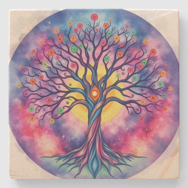 Tree of Life  Stone Coaster (Front)