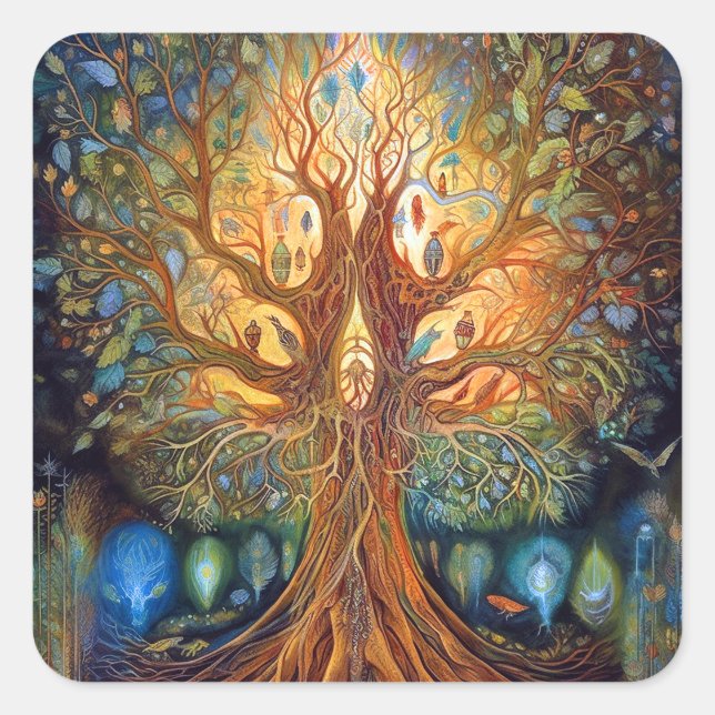 Tree Of Life Surreal Nature Art Square Sticker (Front)