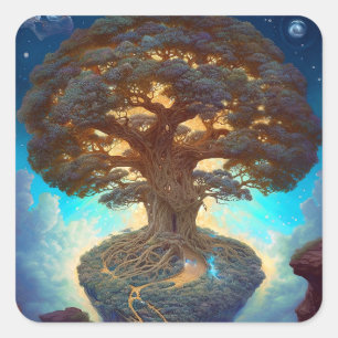Tree Of Life Surreal Nature Art Square Sticker
